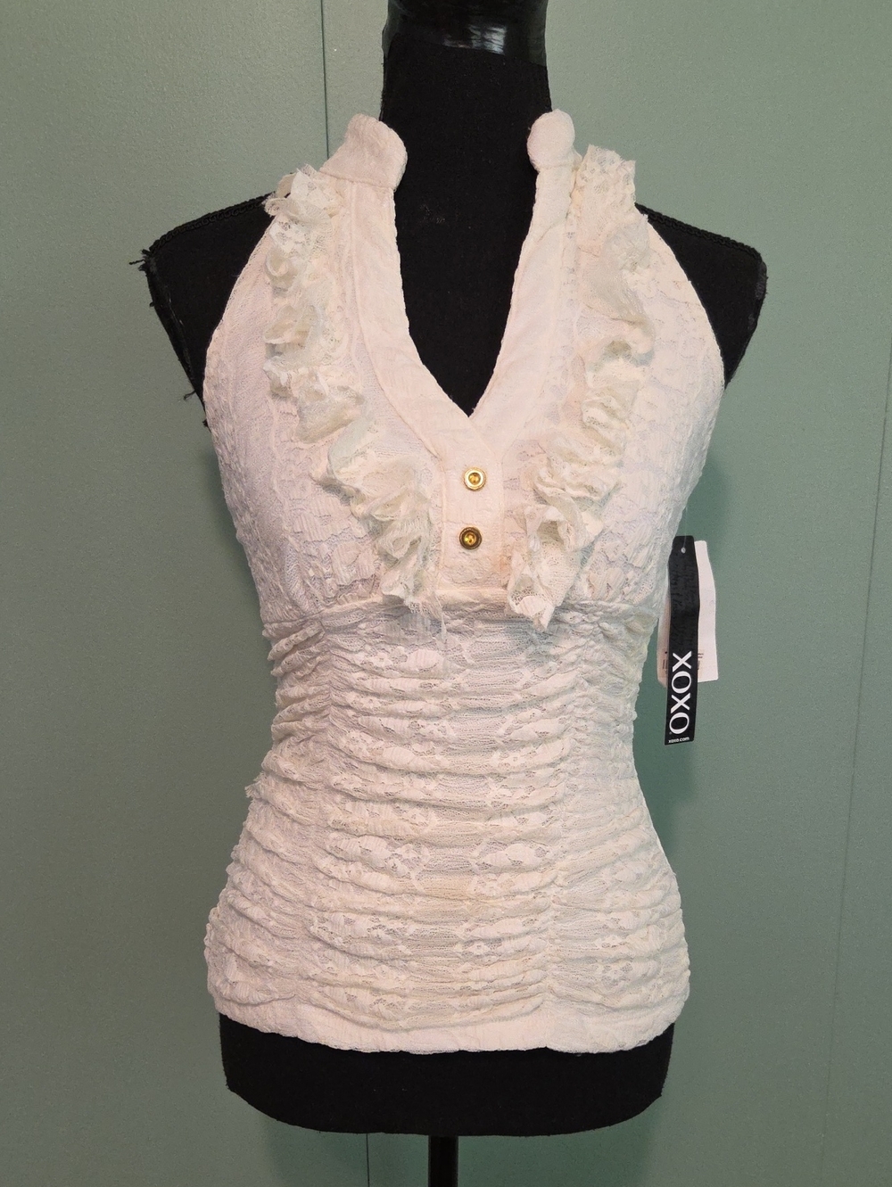 Y2k Nwt XOXO Ivory Cream Ruffled Halter Lace Camisole Size Small